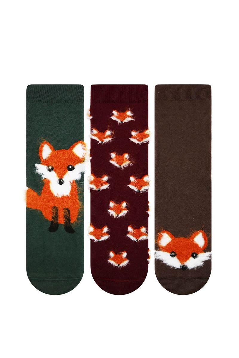 BROSS FOX PATTERN FRINGED BOY TERRY SOCKS ASORTY