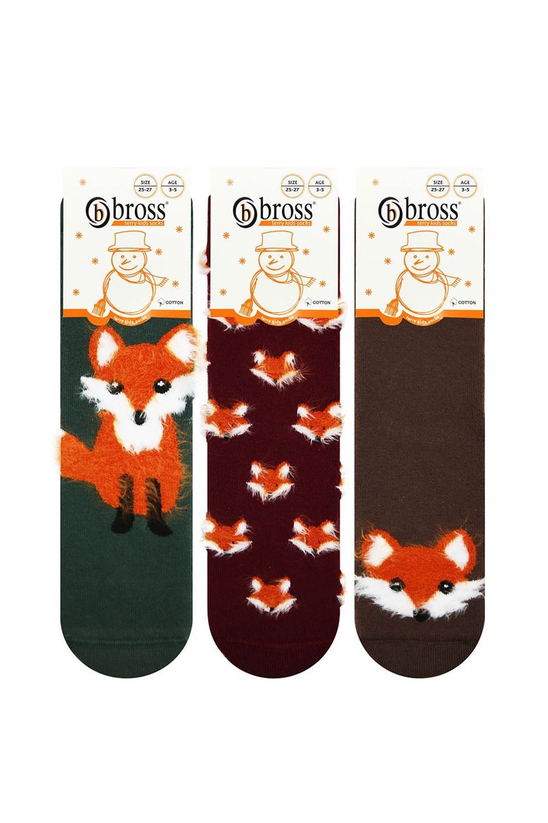 BROSS FOX PATTERN FRINGED BOY TERRY SOCKS ASORTY