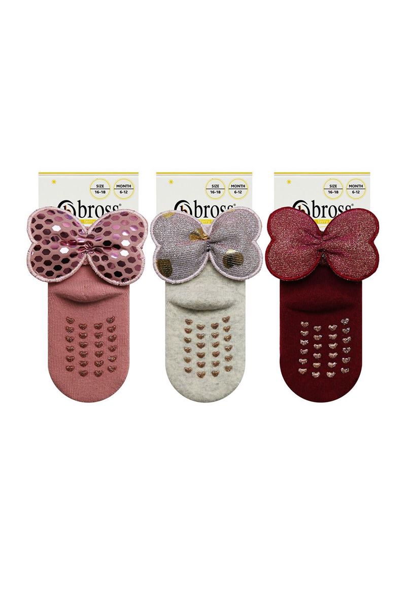BROSS SHIMMER PRINTED BABY GIRL TERRY SOCKS WITH ACCESSORY ASORTY