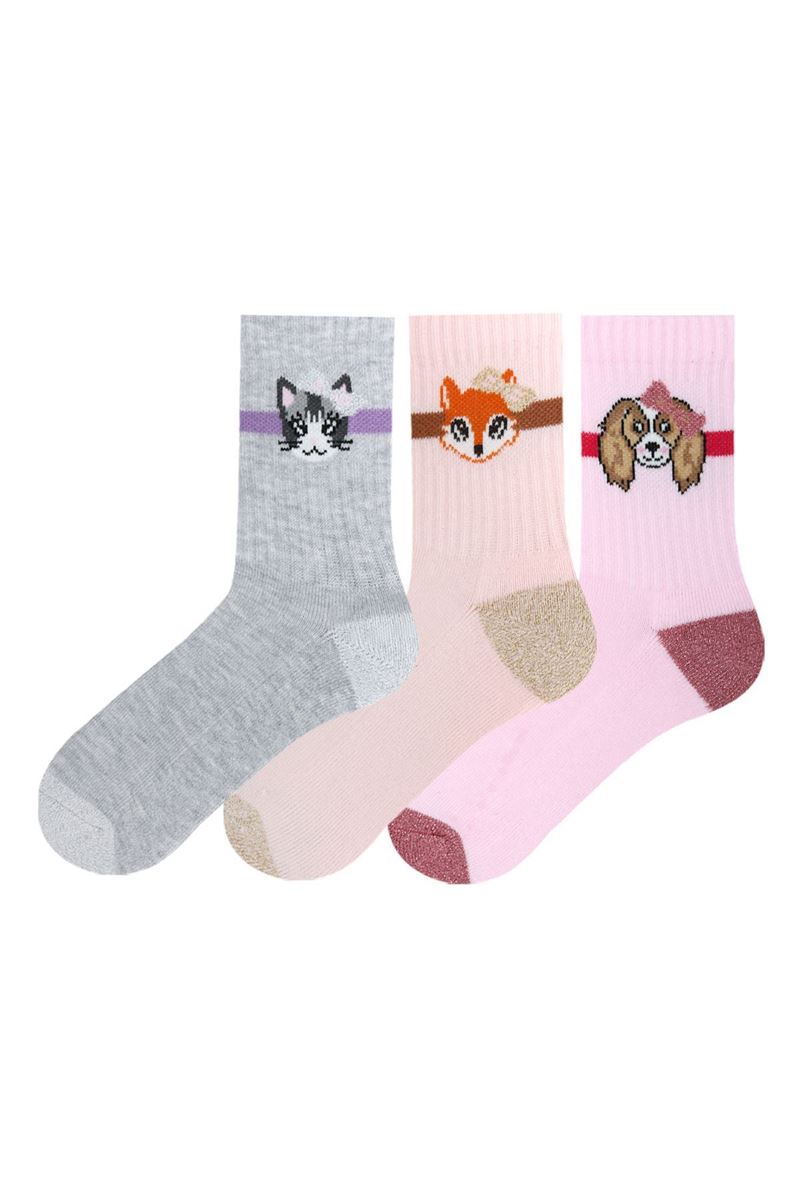 BROSS GLITTERY ANIMALS HALF TOWEL GIRLS SOCKS ASORTY