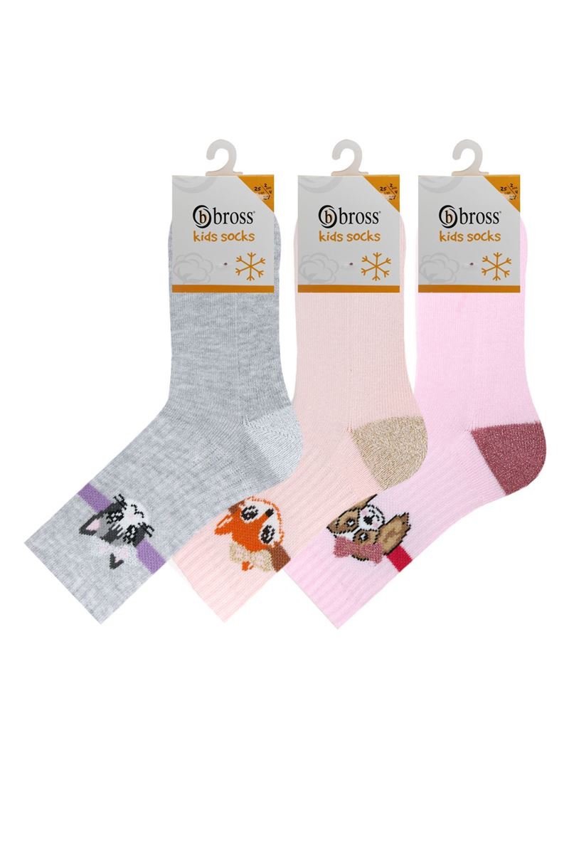 BROSS GLITTERY ANIMALS HALF TOWEL GIRLS SOCKS ASORTY