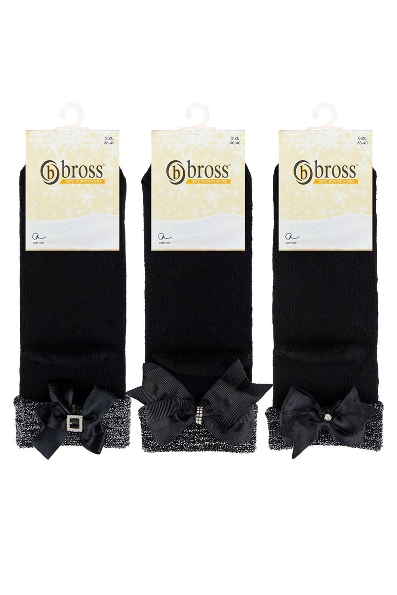 BROSS SİMLİ FİYONK AKSESUARLI HAVLU KADIN ÇORABI ASORTİ
