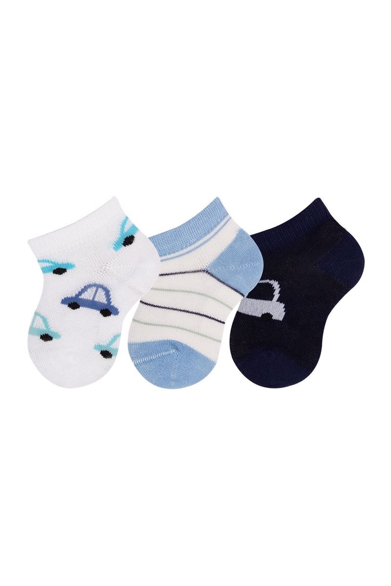 BROSS 3 PACK CAR PATTERNED BABY BOYS SHAFTLESS SOCKS ASORTY