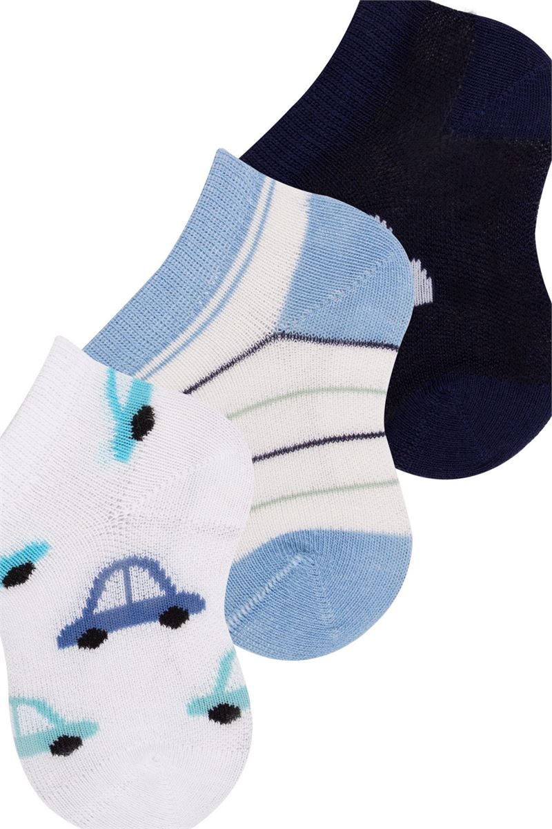 BROSS 3 PACK CAR PATTERNED BABY BOYS SHAFTLESS SOCKS ASORTY