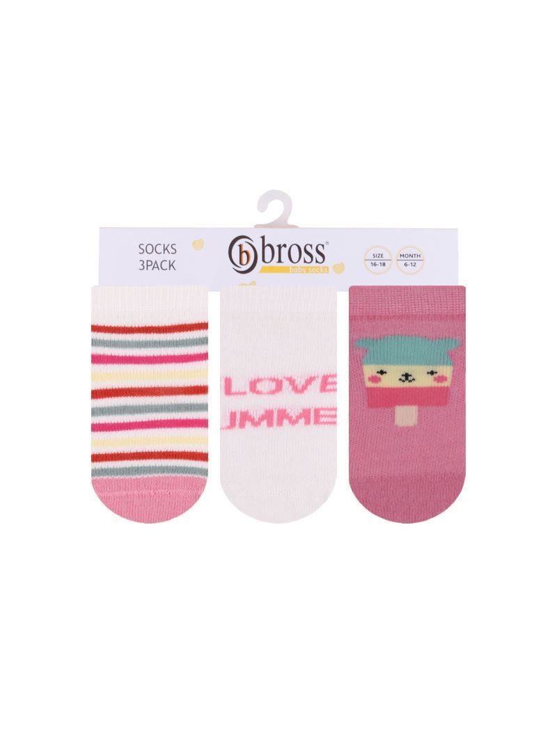 BROSS 3-PACK ICE-CREAM PATTERNED BABY GIRLS BOOTIES SOC ASORTY