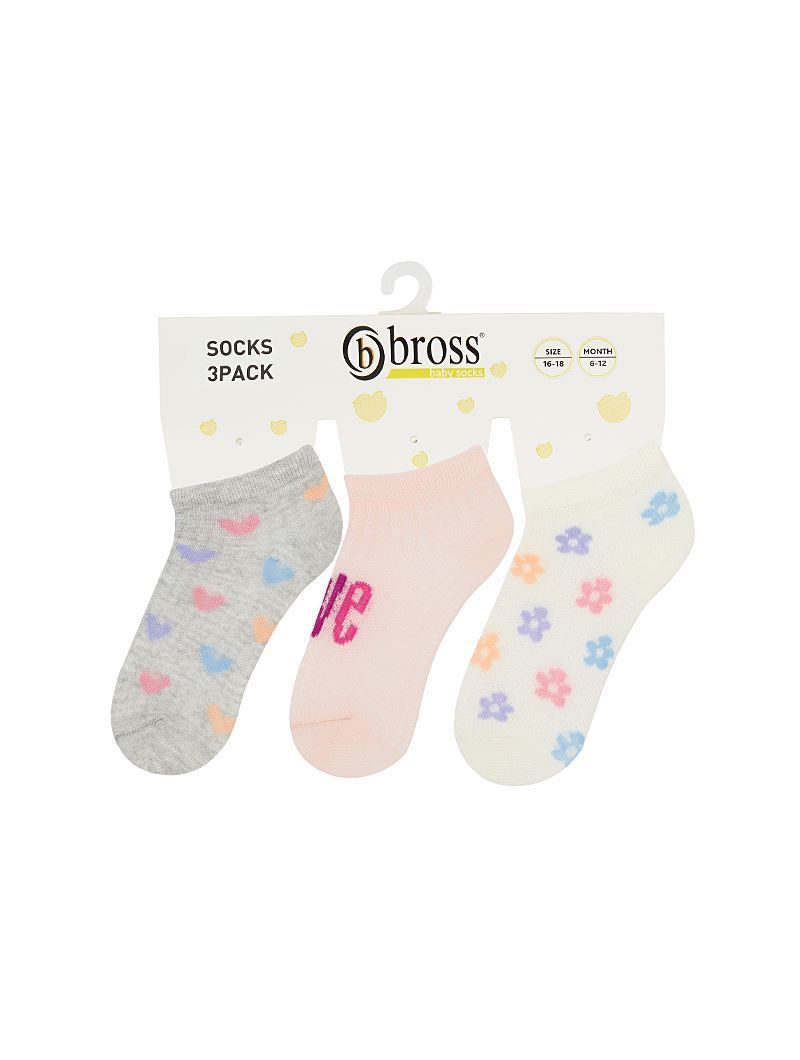 BROSS 3 LÜ PAKET KALP DESEN KIZ BEBEK PATİK ÇORABI ASORTİ