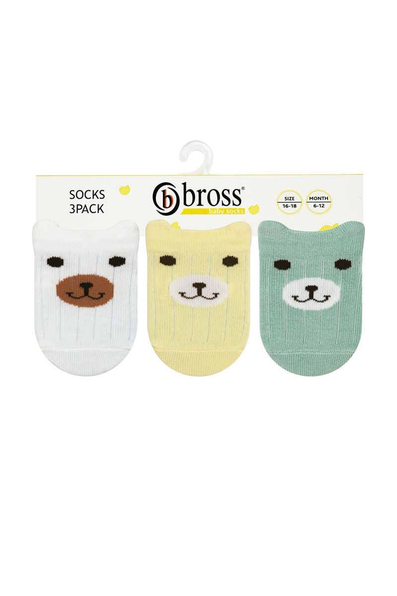 BROSS 3D BEAR PATTERNED BABY BOYS BOOTIES SOCKS ASORTY
