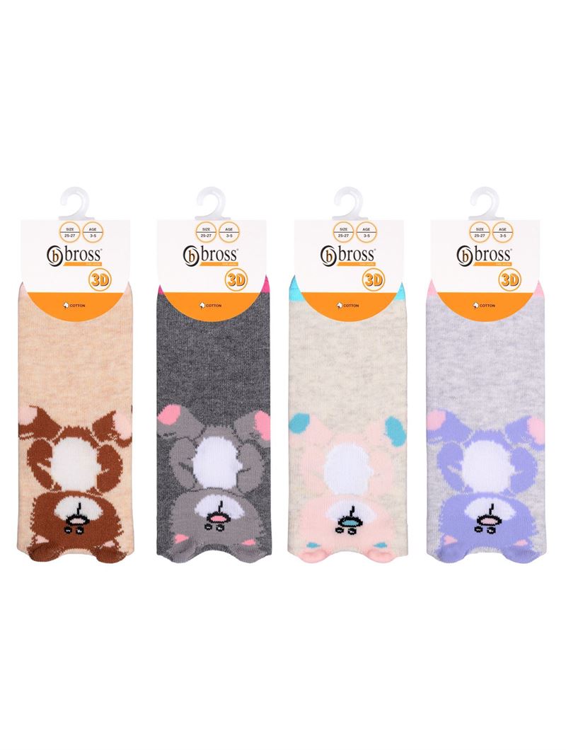 BROSS 3D BEAR PATTERNED GIRLS  SHAFTLESS SOCKS ASORTY