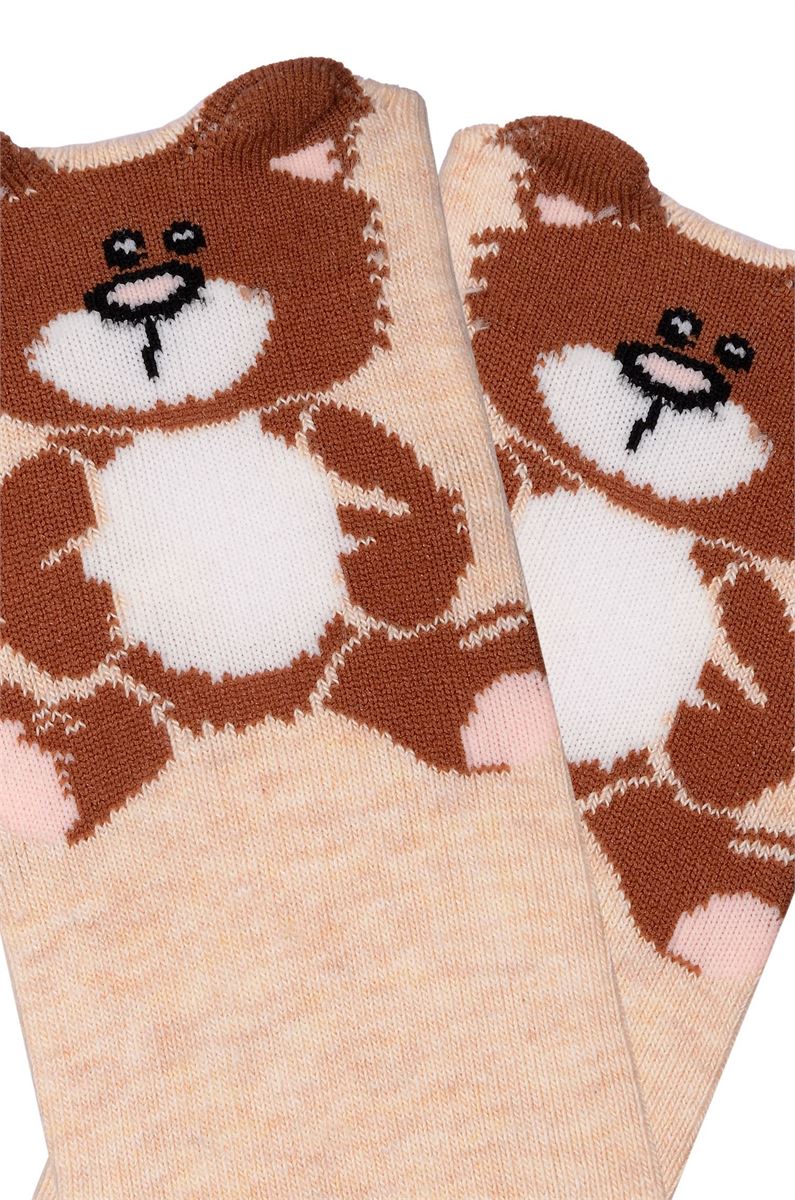 BROSS 3D BEAR PATTERNED GIRLS  SHAFTLESS SOCKS ASORTY