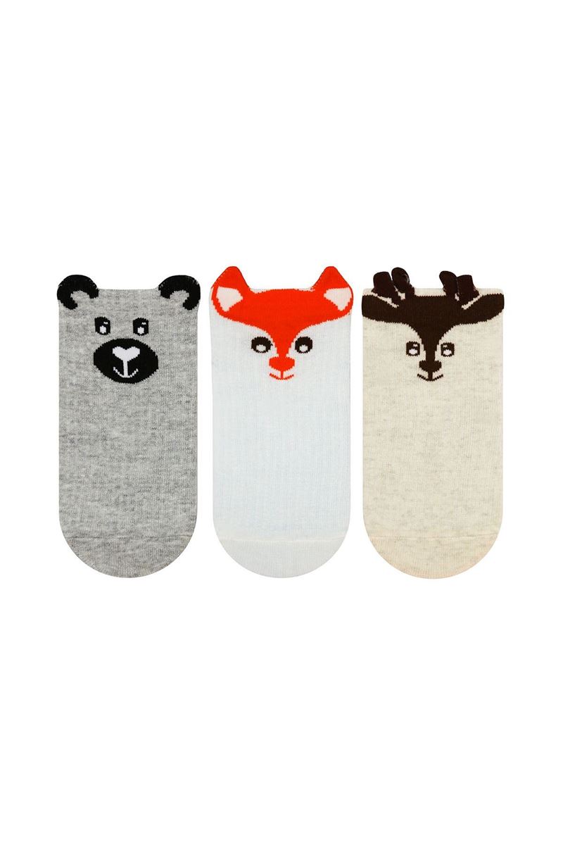 BROSS 3D BEAR, DEER, FOX PATTERNED BOYS BOOTIES SOCKS ASORTY