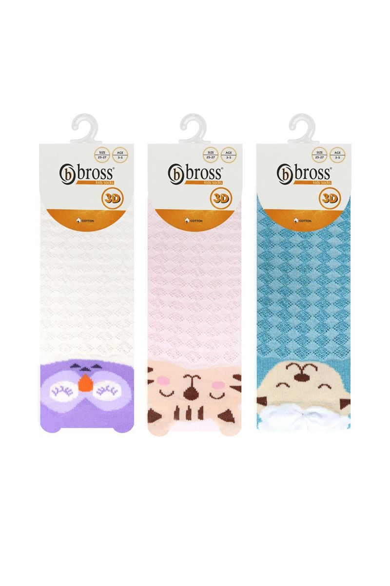 BROSS 3D OWL, SHEEP, CAT PATTERNED GIRLS BOOTIES SOCKS ASORTY
