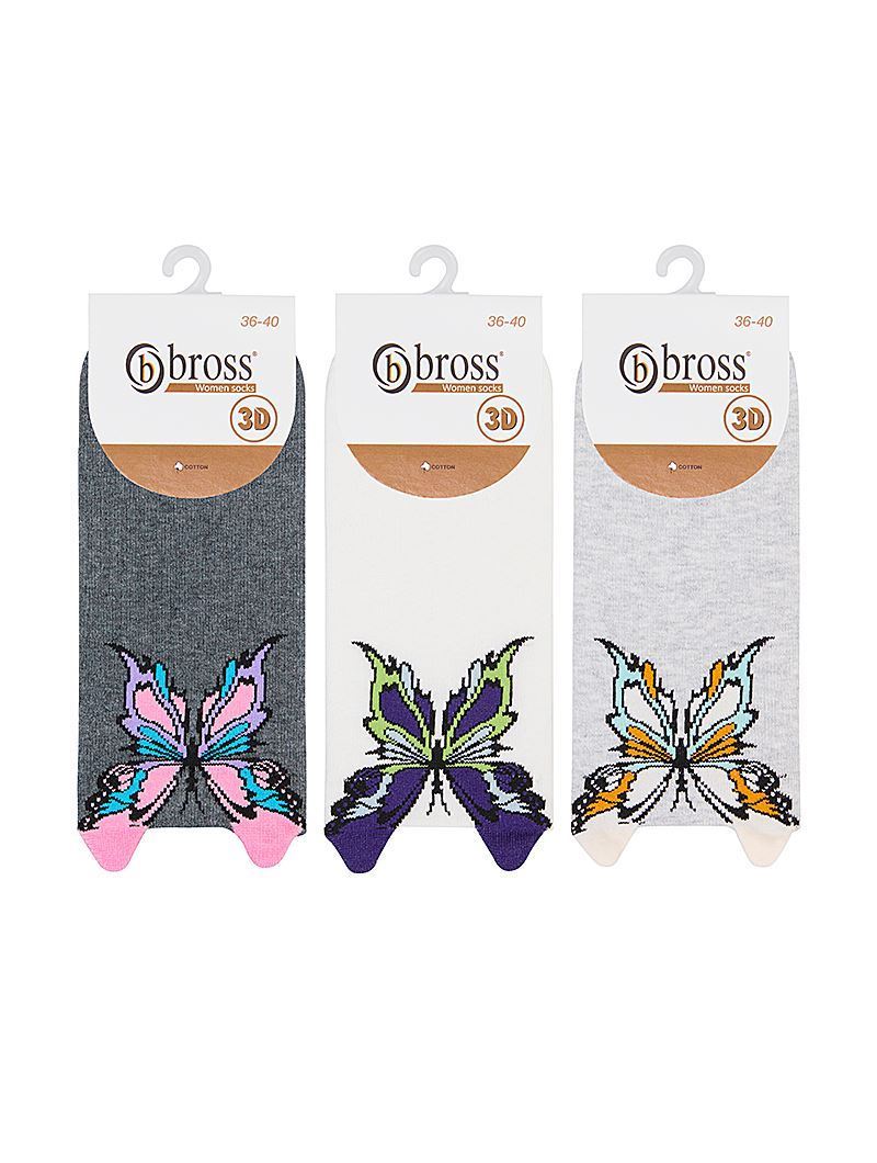 3D BUTTERFLY PATTERNED WOMENS SHAFTLESS SOCKS