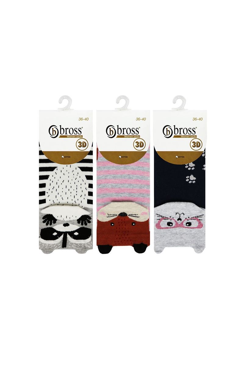 BROSS 3D RACCOON, FOX, CAT PATTERNED WOMEN S BOOTIES ASORTY