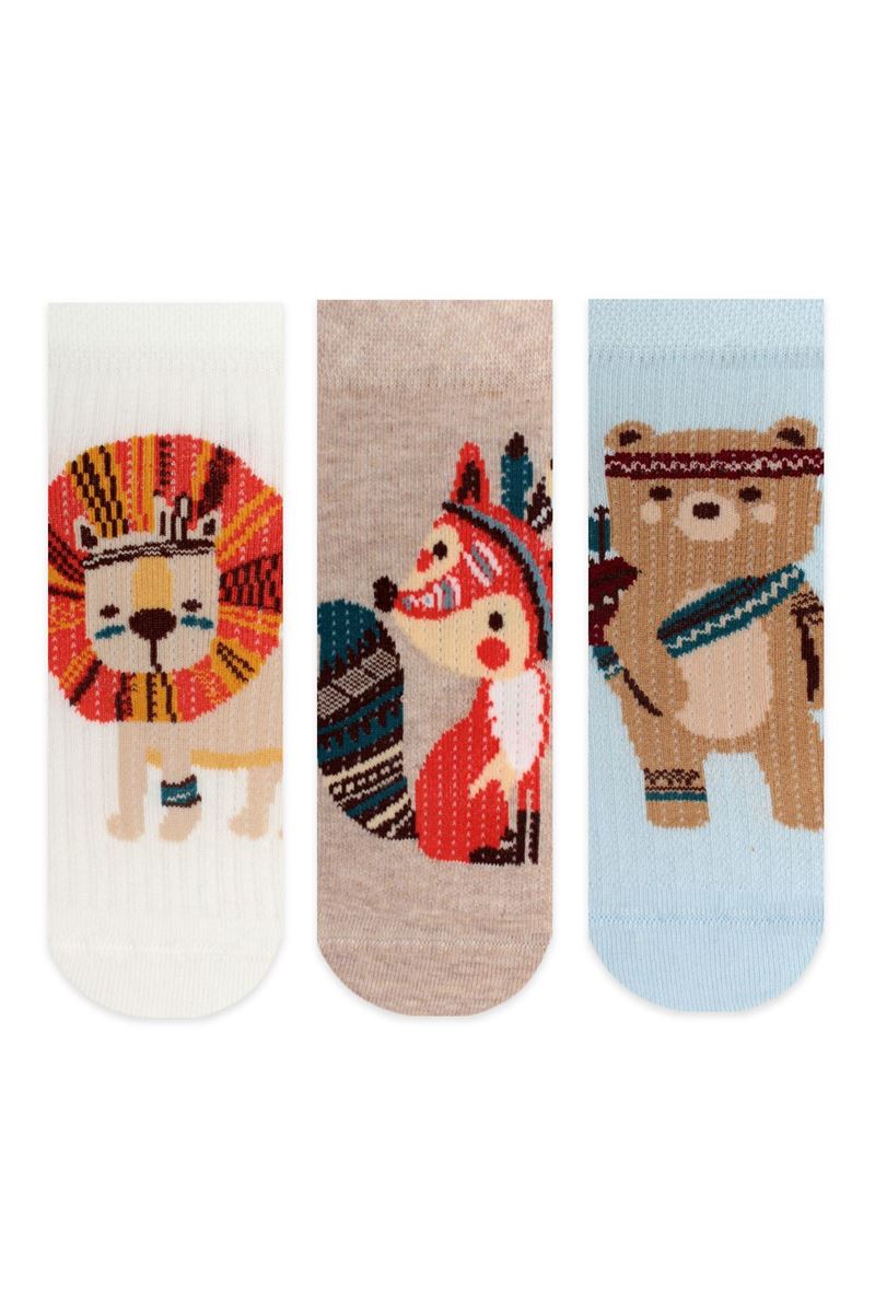 BROSS LION, FOX, BEAR PATTERNED BOYS BOOTIES SOCKS ASORTY