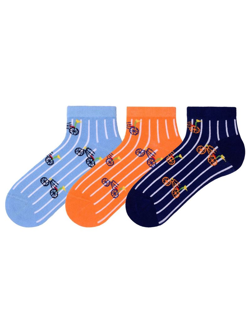 BROSS BIKE PATTERNED BOYS SHAFTLESS SOCKS ASORTY