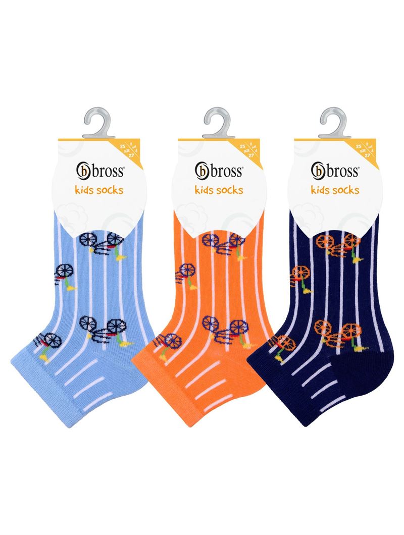 BROSS BIKE PATTERNED BOYS SHAFTLESS SOCKS ASORTY
