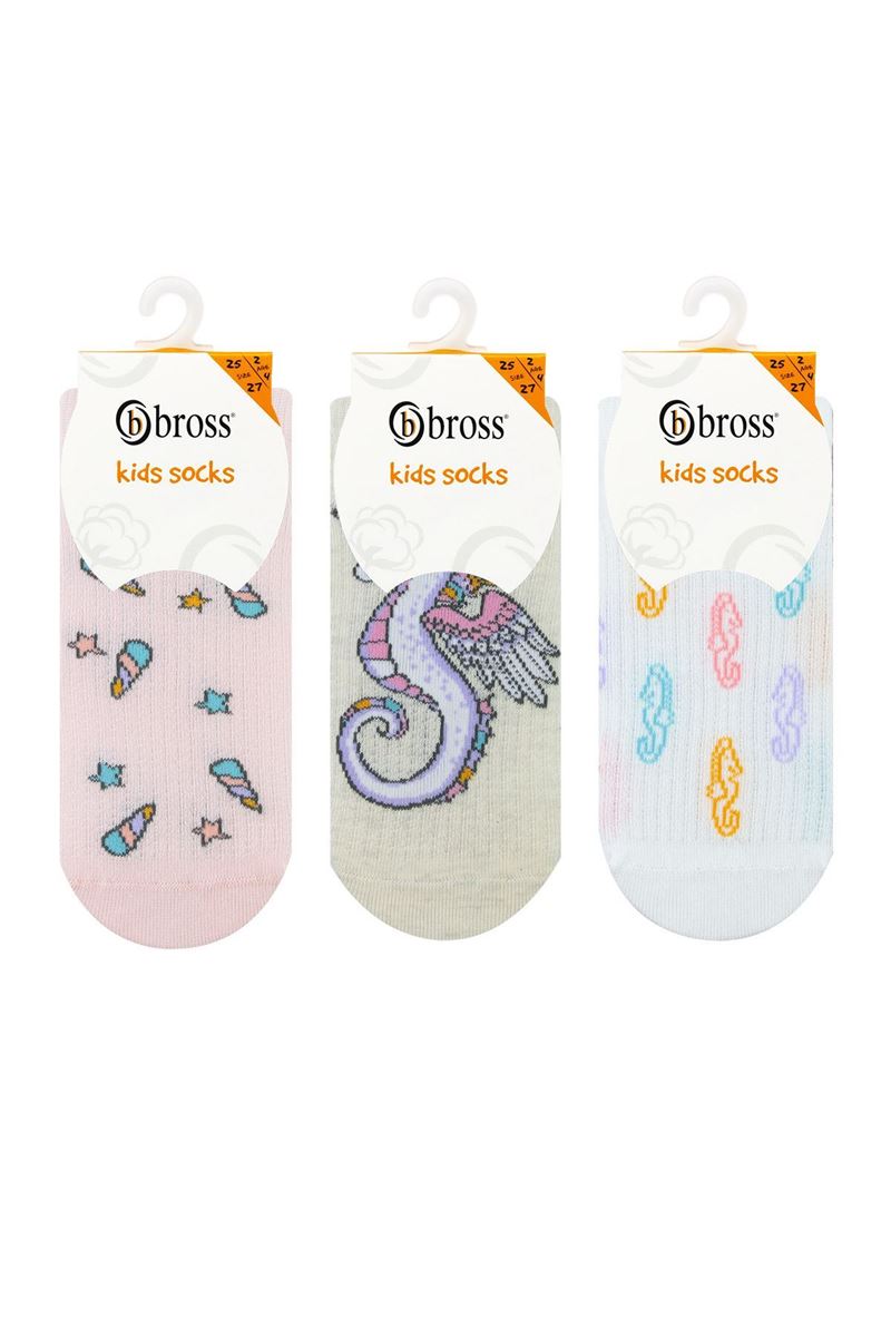 BROSS GIRL CREW SOCKS SEAHORSE PATTERNED ASORTY