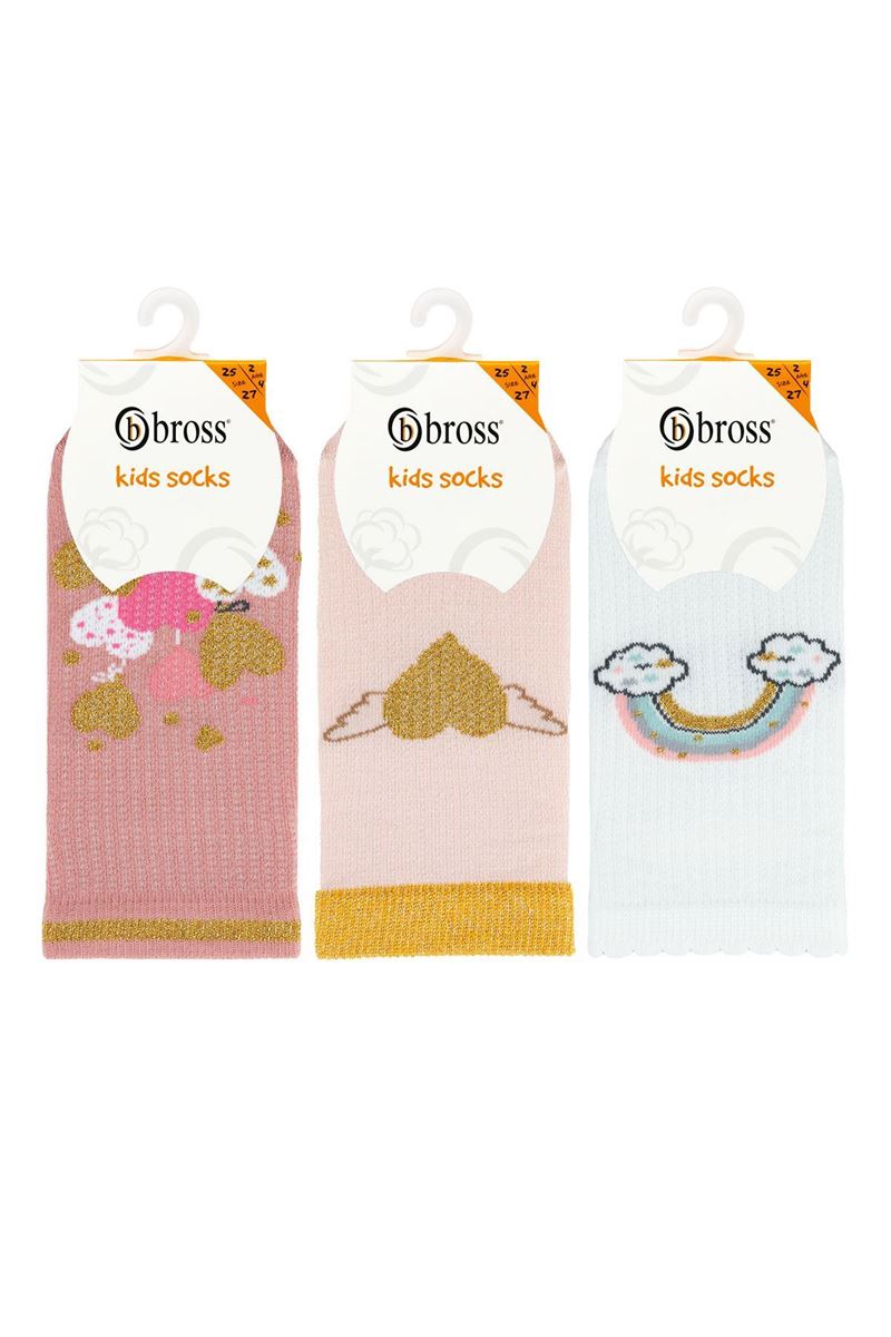 BROSS HEART PATTERN GIRL STEP SOCKS ASORTY