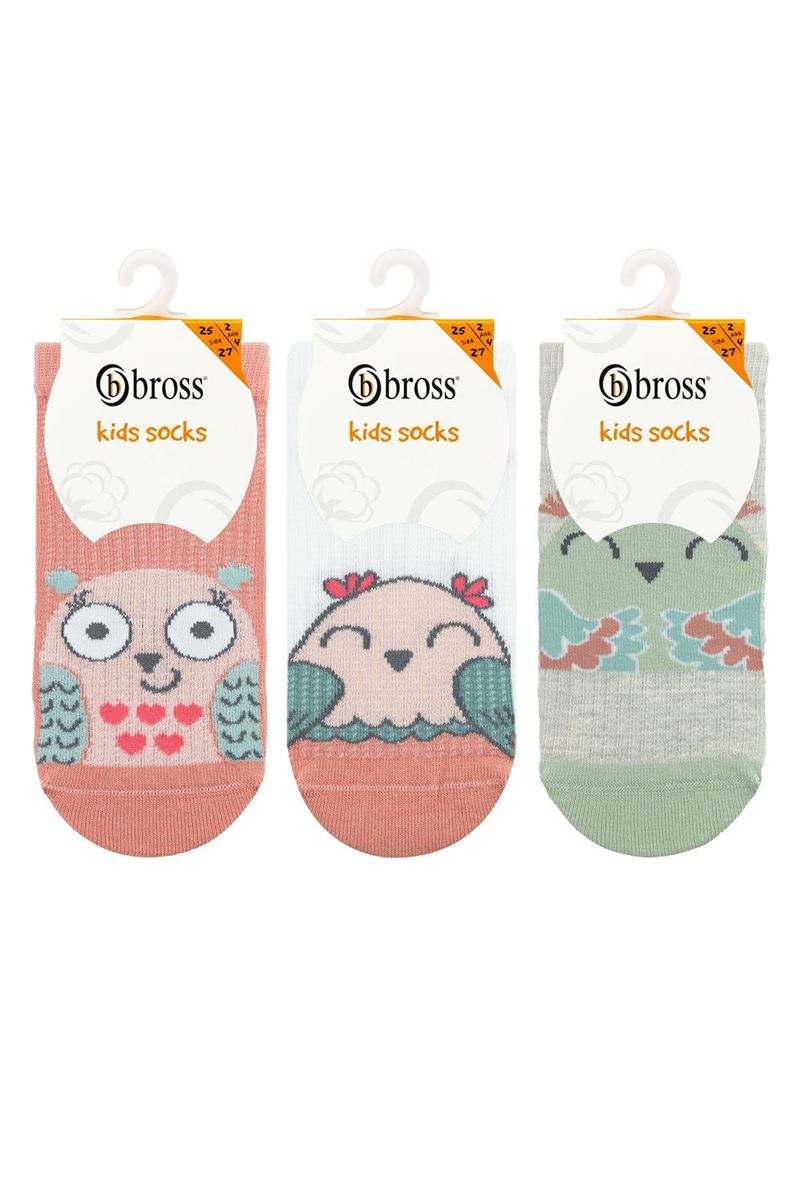 BROSS OWL PATTERN GIRL STEP SOCKS ASORTY