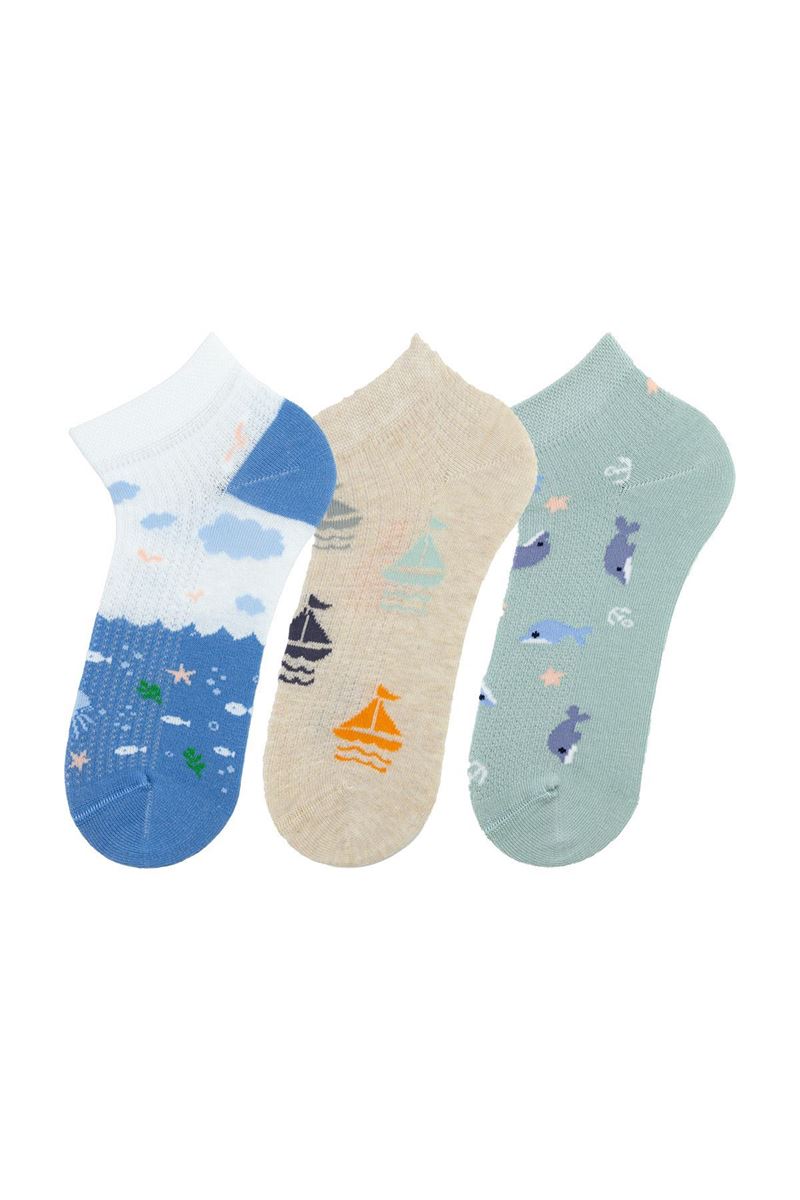 BROSS BOY ANKLE SOCKS SEA PATTERNED ASORTY