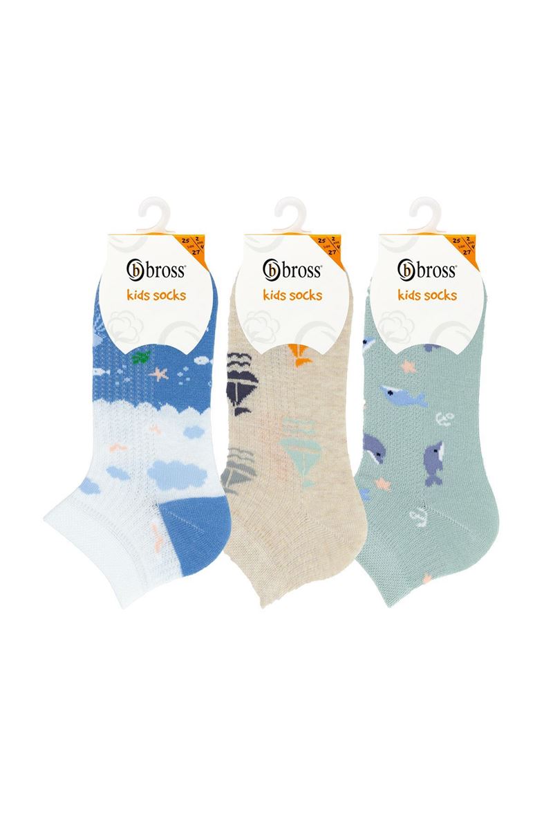 BROSS BOY ANKLE SOCKS SEA PATTERNED ASORTY