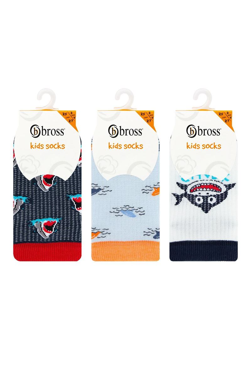 BROSS BOY ANKLE SOCKS SHARK PATTERNED ASORTY