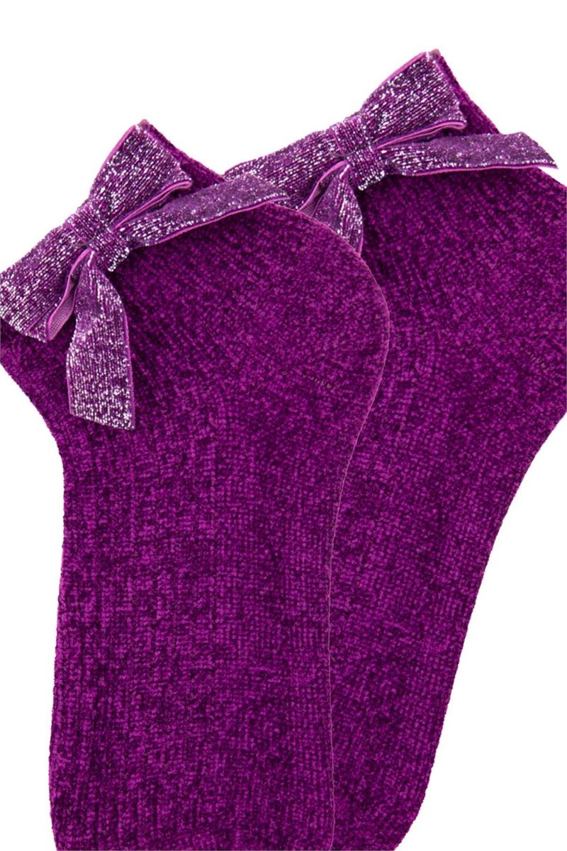 BROSS WOMEN VELVET ANKLE SOCKS WITH GLITTER ACCESSORIES ASORTY