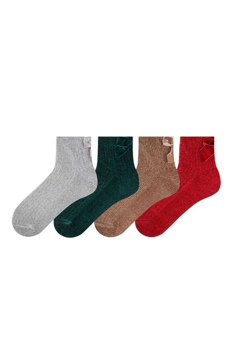 WOMEN BOW ACCESSORY VELVET ANKLE SOCKS