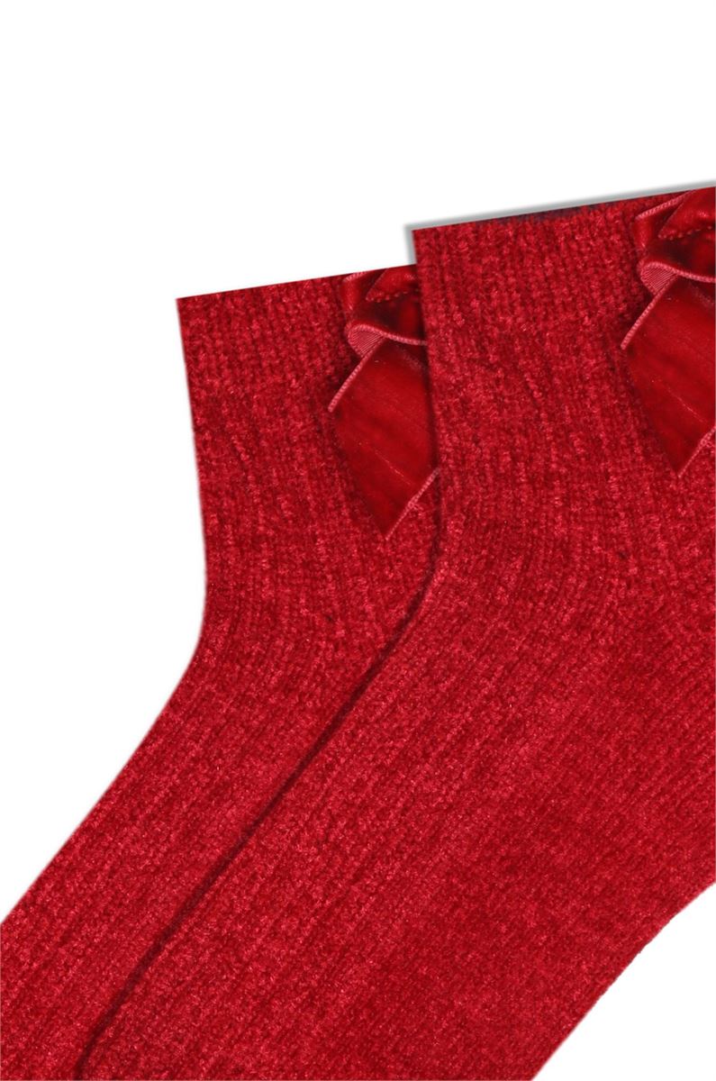 WOMEN BOW ACCESSORY VELVET ANKLE SOCKS