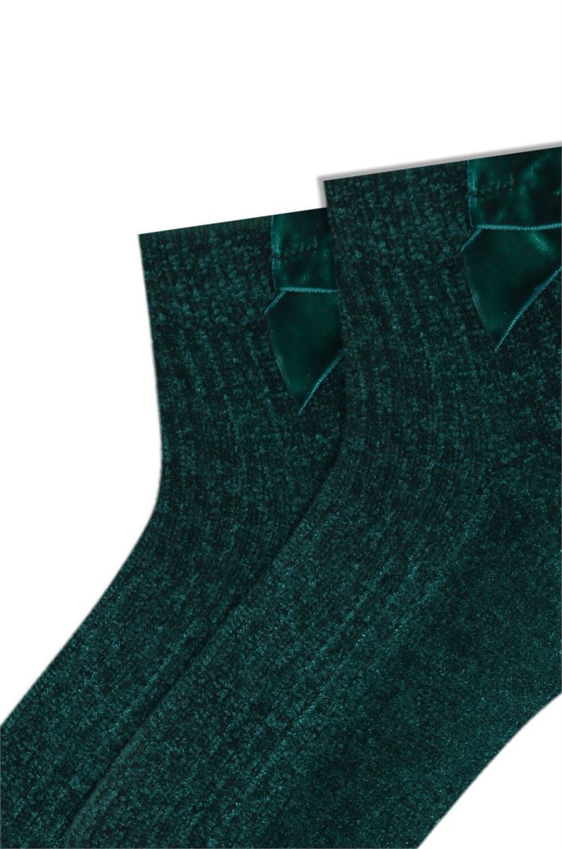 WOMEN BOW ACCESSORY VELVET ANKLE SOCKS