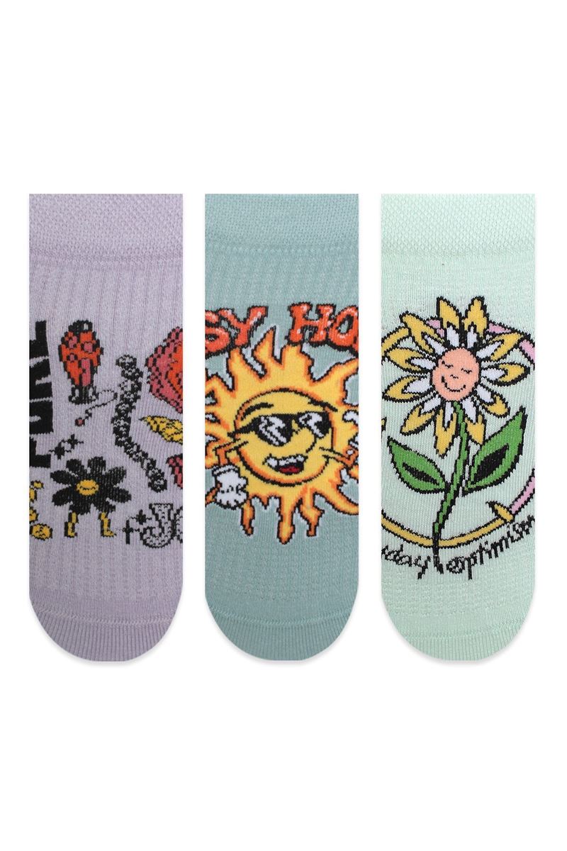 BROSS FLOWER AND SUN PATTERNED GIRLS BOOTIES SOCKS ASORTY