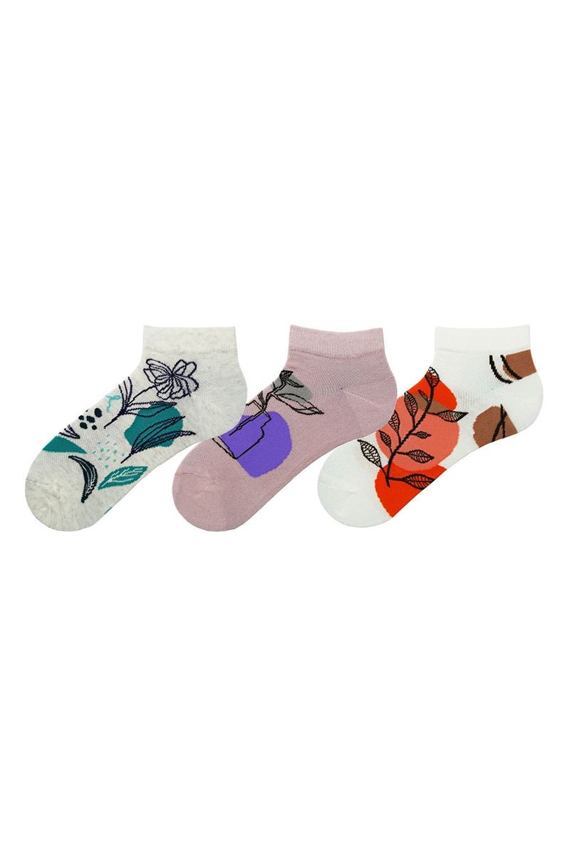 FLOWER, LEAF PATTERNED WOMENS BOOTIES SOCKS