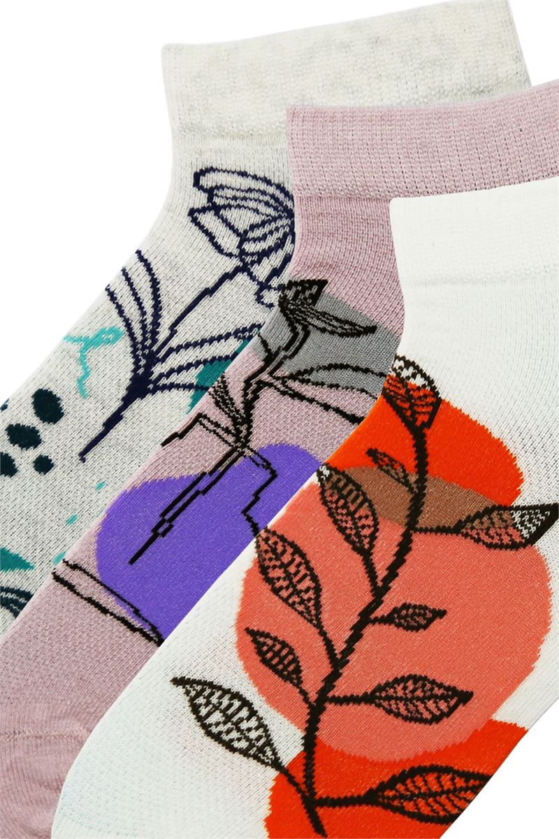 FLOWER, LEAF PATTERNED WOMENS BOOTIES SOCKS
