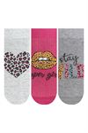 LIP, HEART, TEXT PATTERNED WOMENS BOOTIES SOCKS