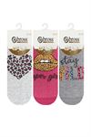 LIP, HEART, TEXT PATTERNED WOMENS BOOTIES SOCKS