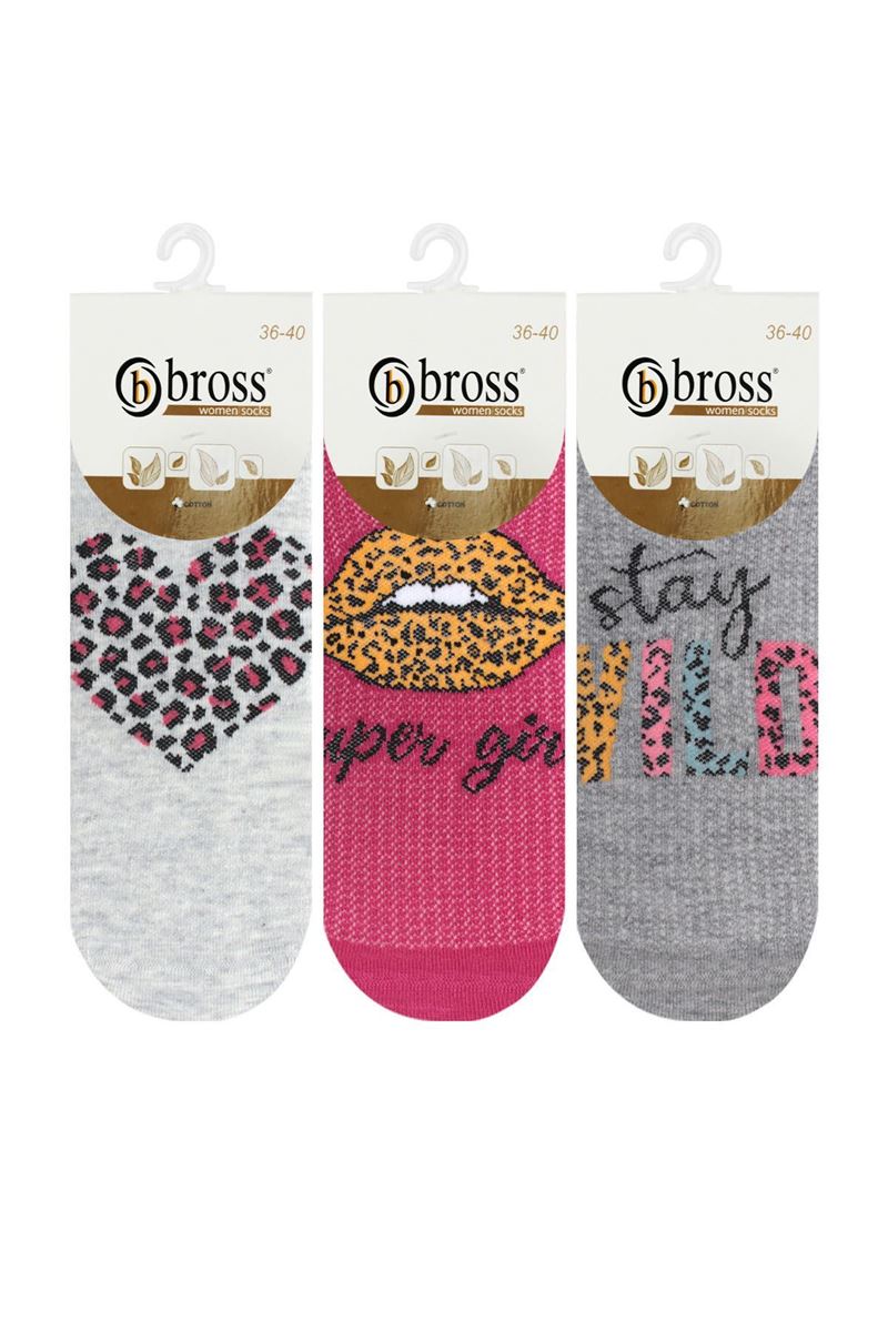 BROSS LIP, HEART, TEXT PATTERNED WOMENS BOOTIES SOCKS ASORTY