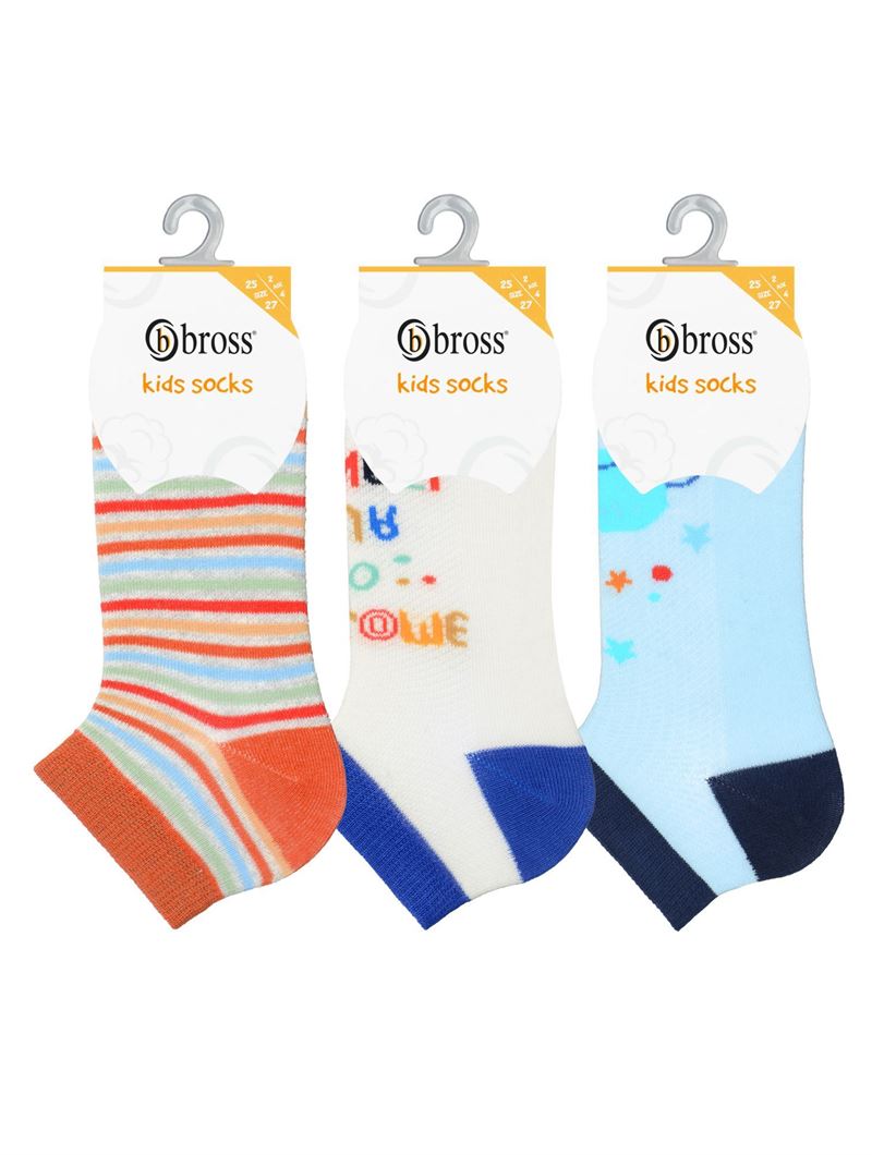 BROSS PLANET PATTERNED AND WRITTEN BOYS SHAFTLESS SOCKS ASORTY