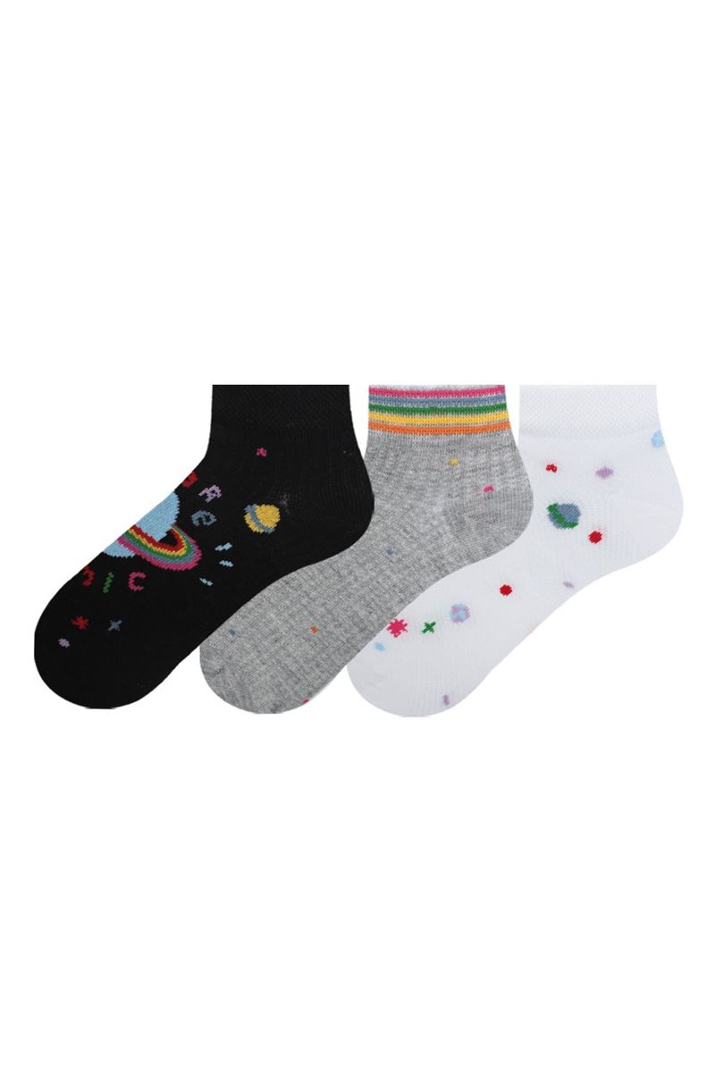 BROSS PLANET AND CIRCLE PATTERNED GIRLS BOOTIES SOCKS ASORTY