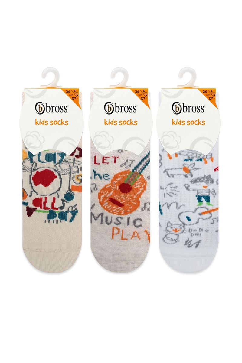 BROSS GUITAR AND CARTOON PATTERNED BOYS BOOTIES SOCKS ASORTY