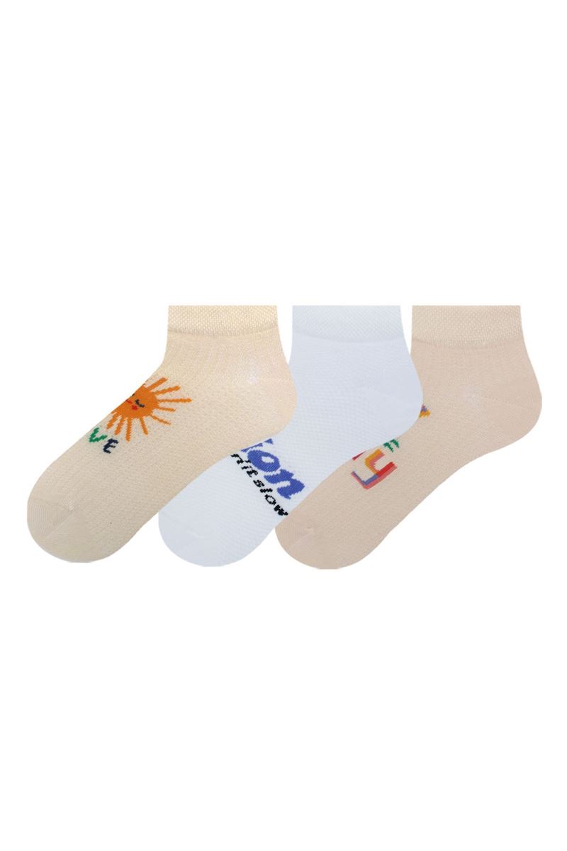 BROSS SUN AND TEXT PATTERNED GIRLS BOOTIES SOCKS ASORTY