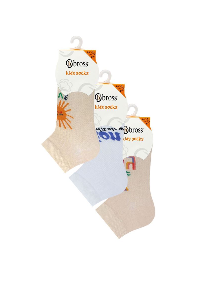 BROSS SUN AND TEXT PATTERNED GIRLS BOOTIES SOCKS ASORTY