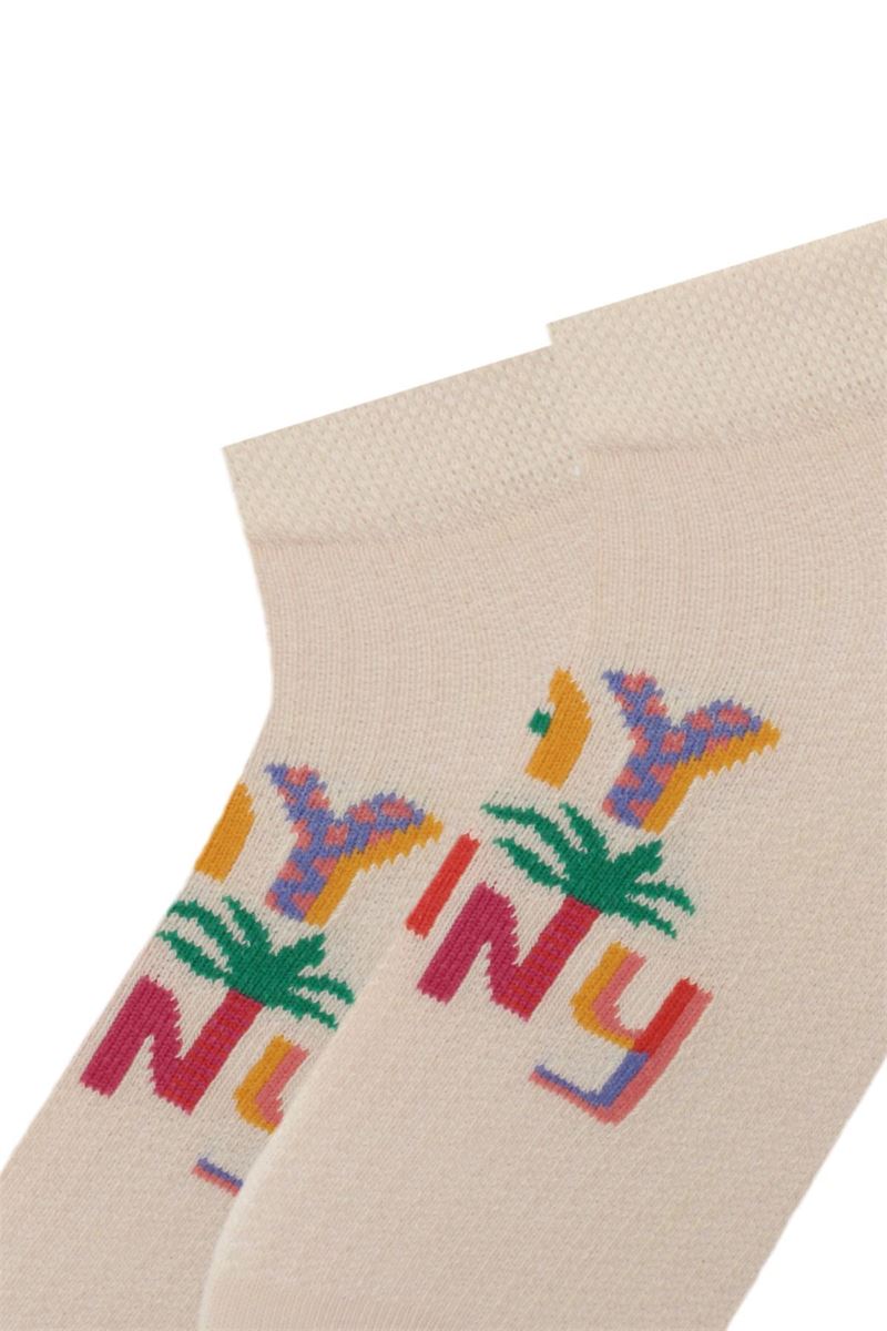 BROSS SUN AND TEXT PATTERNED GIRLS BOOTIES SOCKS ASORTY