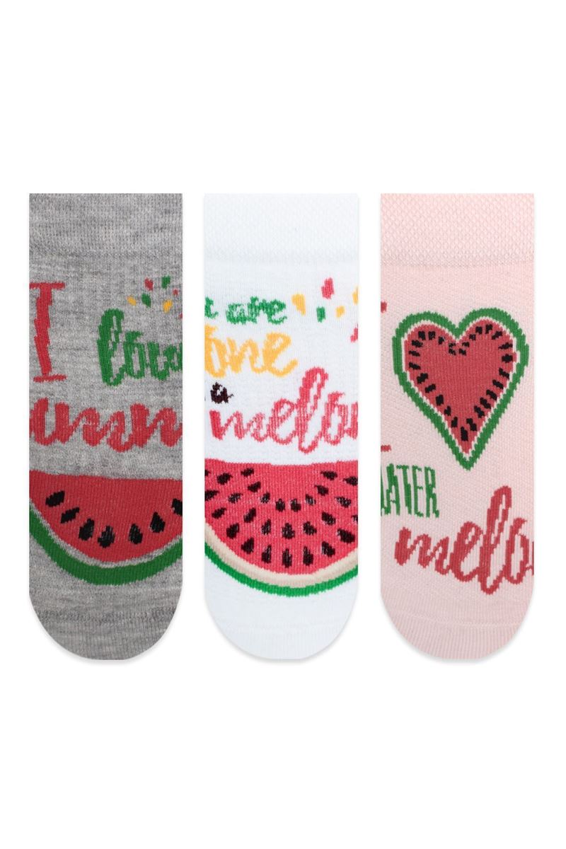 BROSS WATERMELON AND TEXT PATTERNED GIRLS BOOTIES SOCKS ASORTY