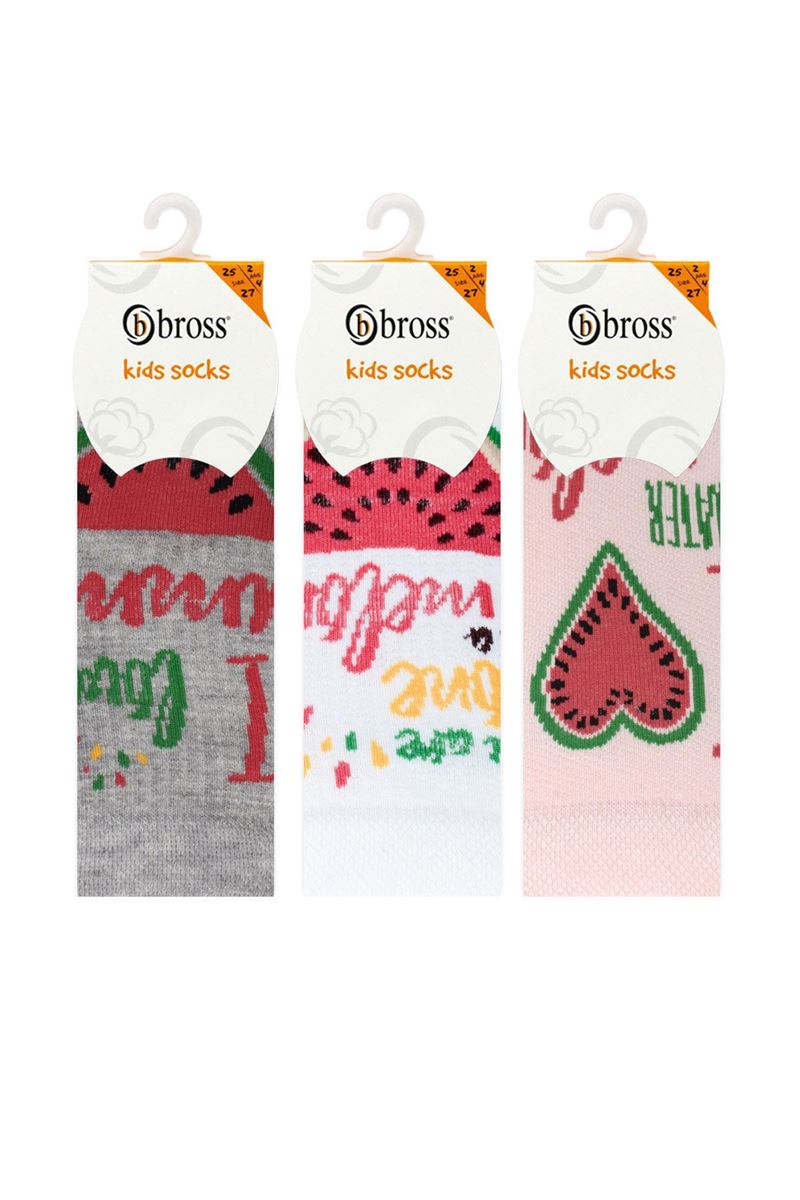 BROSS WATERMELON AND TEXT PATTERNED GIRLS BOOTIES SOCKS ASORTY