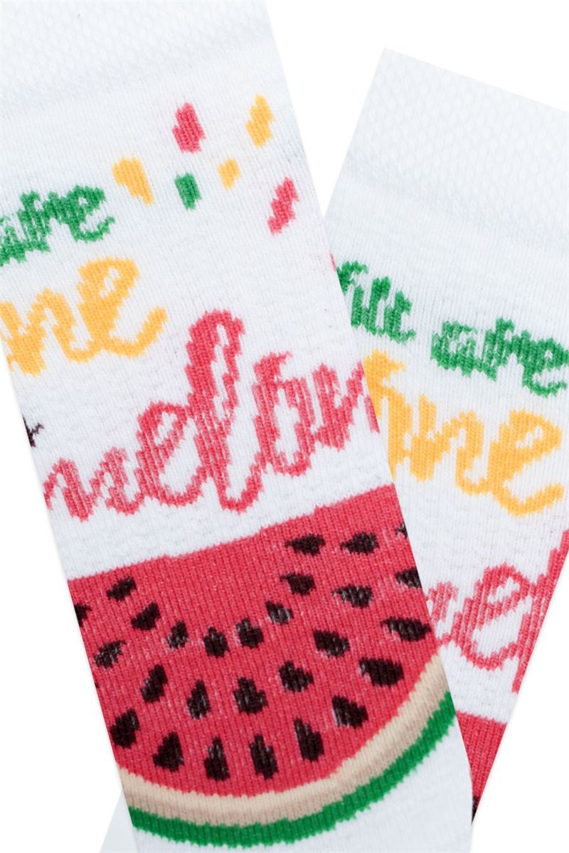 BROSS WATERMELON AND TEXT PATTERNED GIRLS BOOTIES SOCKS ASORTY