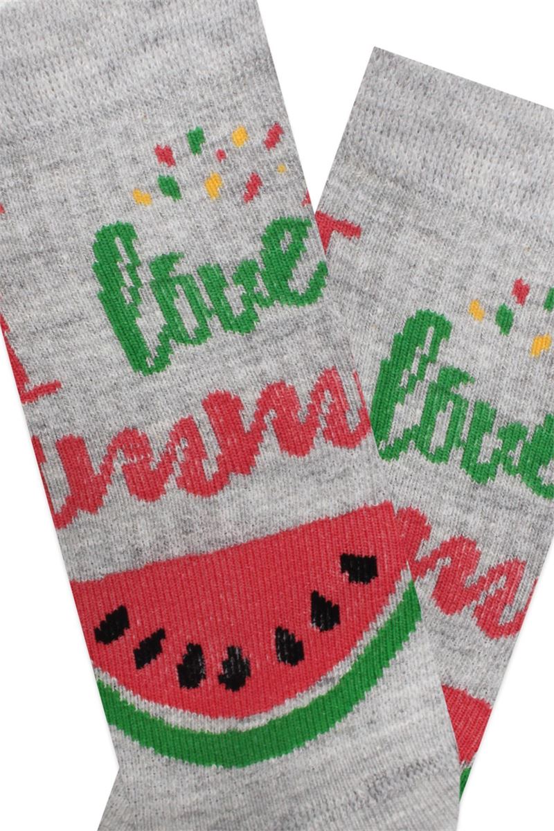 BROSS WATERMELON AND TEXT PATTERNED GIRLS BOOTIES SOCKS ASORTY