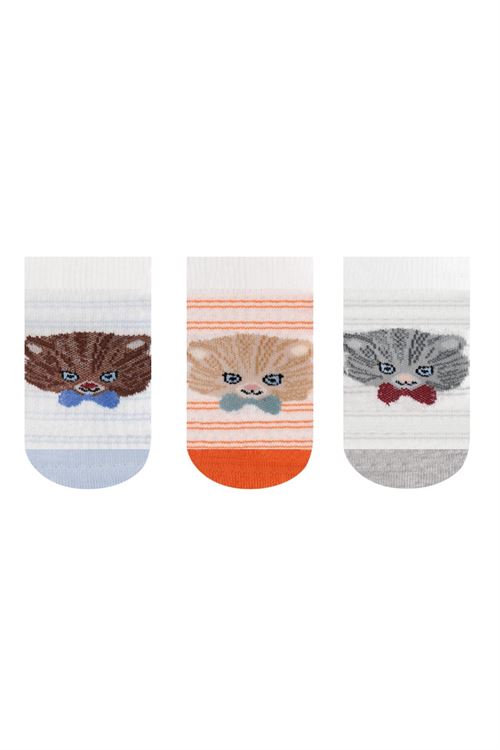 Cat Patterned Baby Boys Booties Socks 12