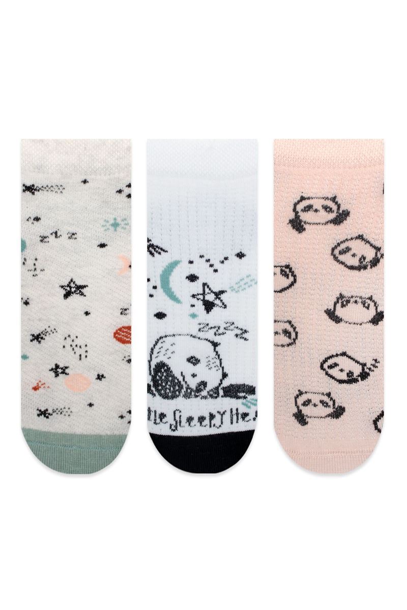 BROSS PANDA AND STAR PATTERNED GIRLS BOOTIES SOCKS ASORTY