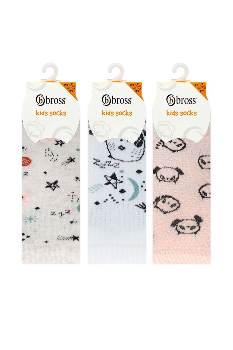 BROSS PANDA AND STAR PATTERNED GIRLS BOOTIES SOCKS ASORTY
