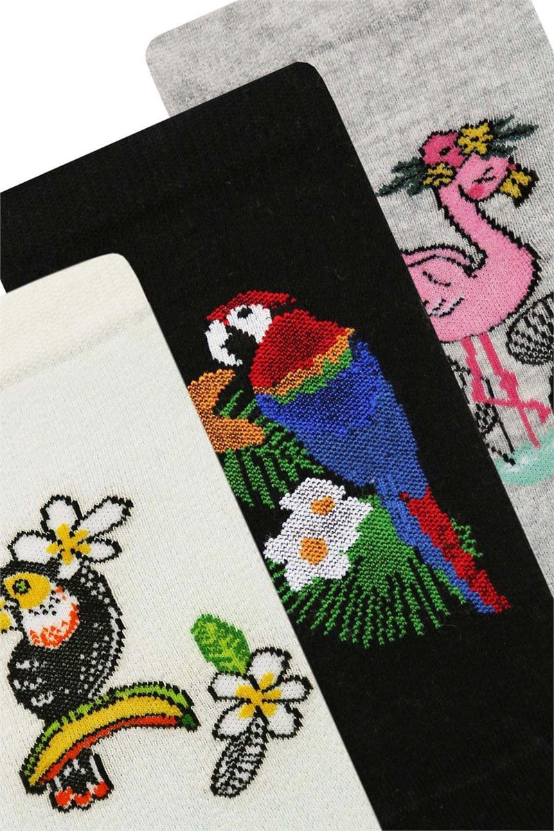 PARROT AND FLAMINGO PATTERNED WOMENS BOOTIES SOCK